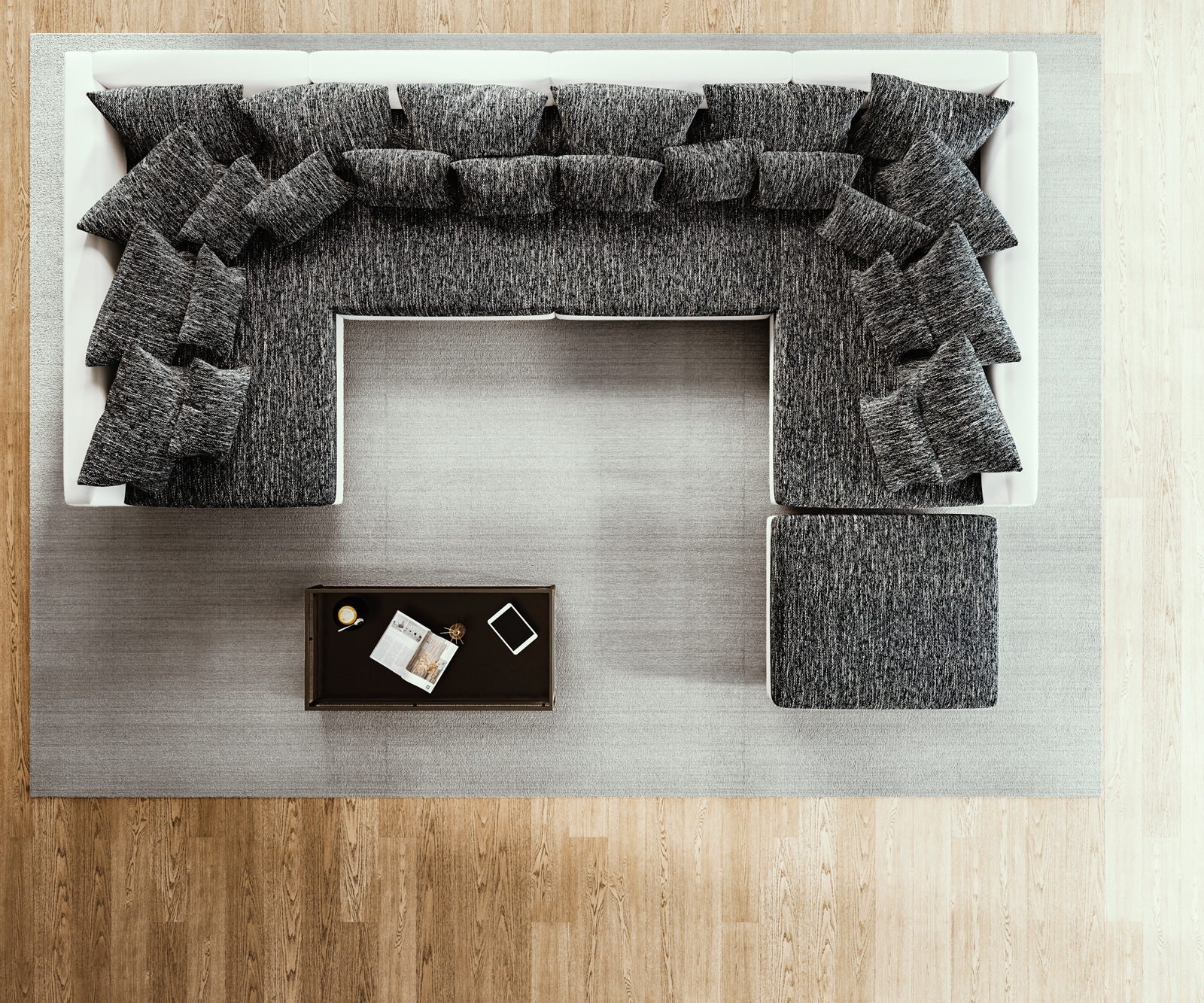 "U alakú kanapé Clovis XL fehér fekete puff moduláris" - Image 4