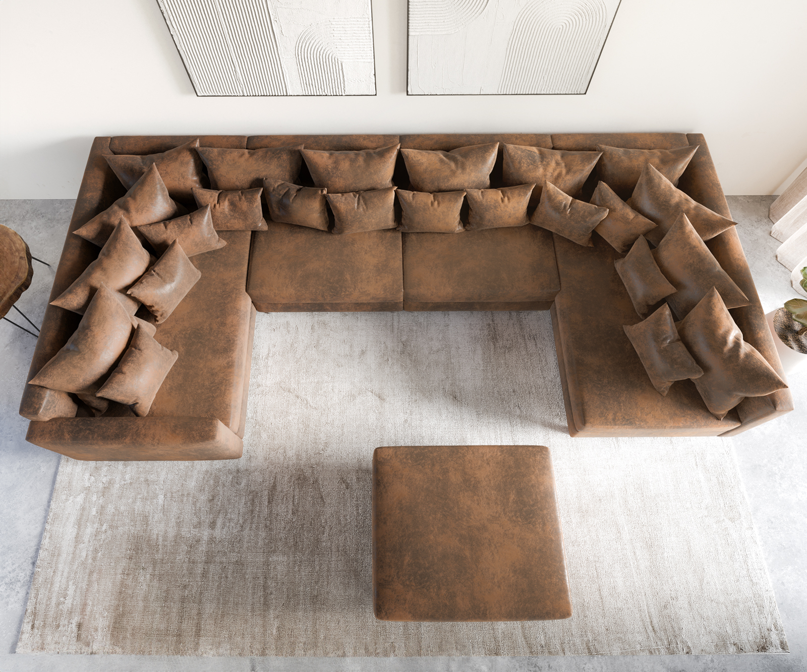 "U alakú kanapé Clovis XL moduláris barna vintage puff karfa" - Image 5