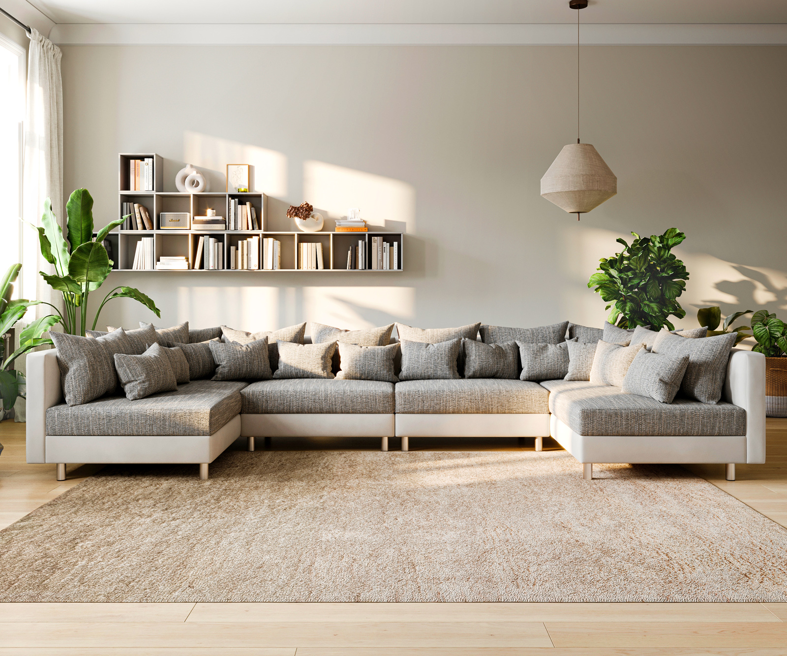 "U alakú kanapé Clovis XL fehér világosszürke moduláris kanapé" - Image 2