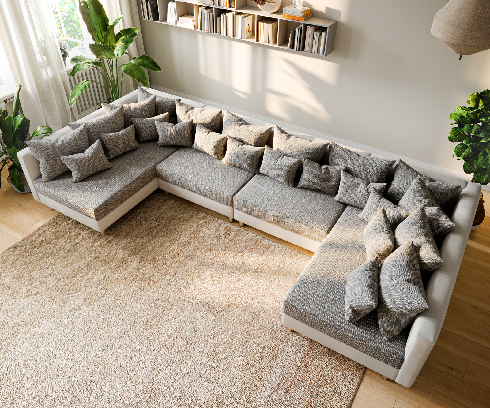 "U alakú kanapé Clovis XL fehér világosszürke moduláris kanapé" - Image 5