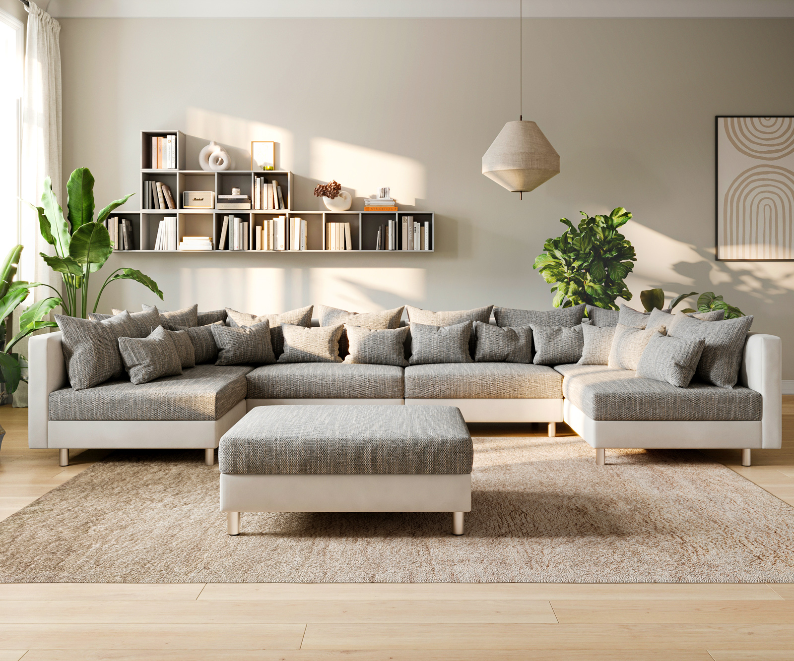 "U alakú kanapé Clovis XL fehér világosszürke moduláris kanapé ülőke" - Image 2