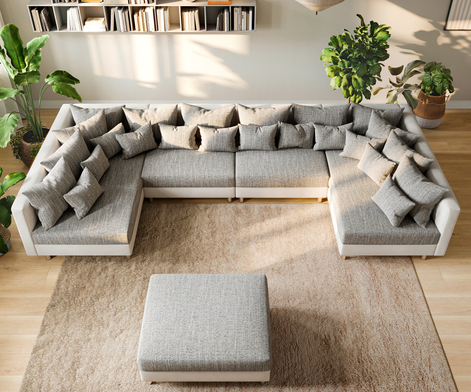 "U alakú kanapé Clovis XL fehér világosszürke moduláris kanapé ülőke" - Image 4