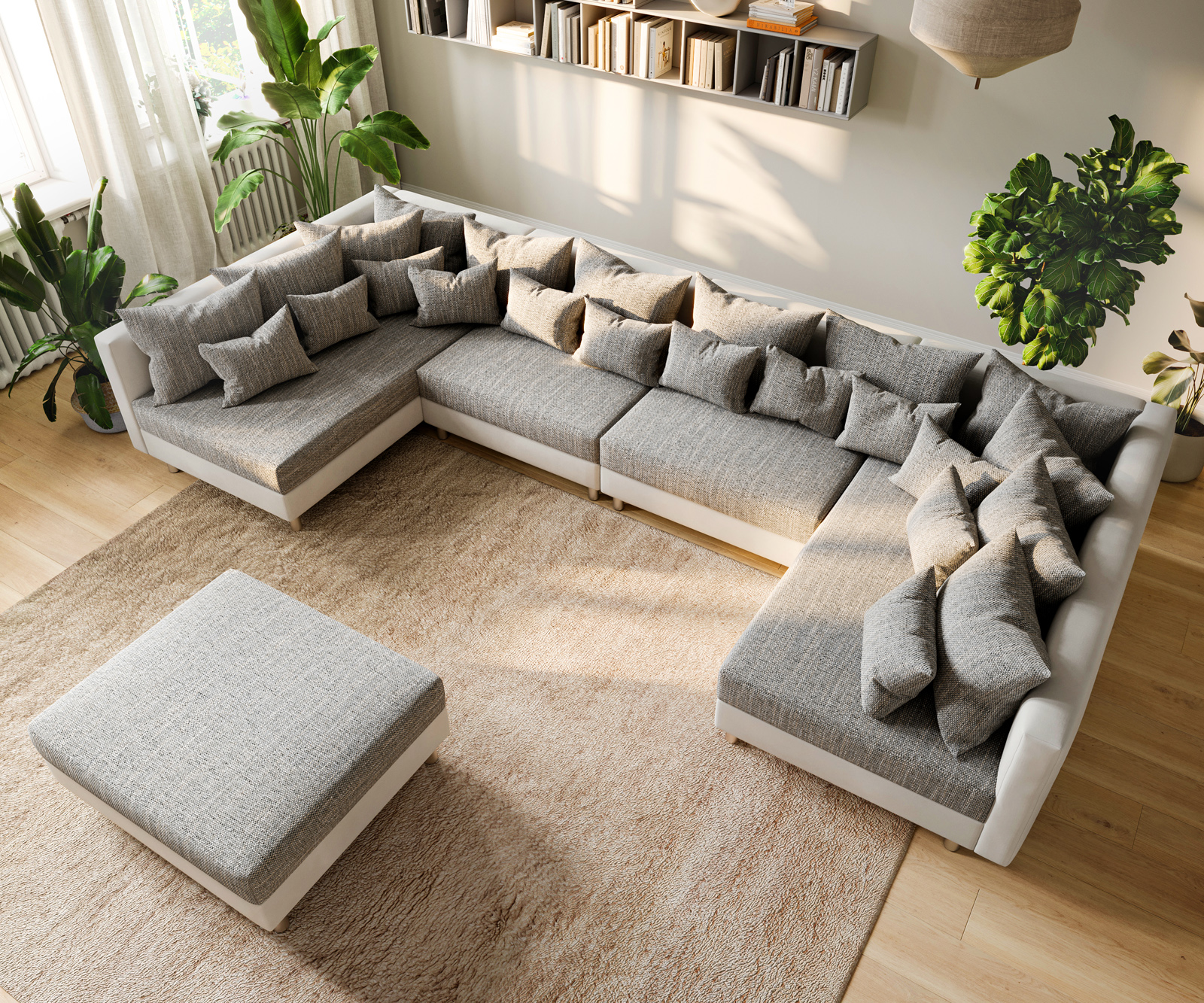 "U alakú kanapé Clovis XL fehér világosszürke moduláris kanapé ülőke" - Image 5