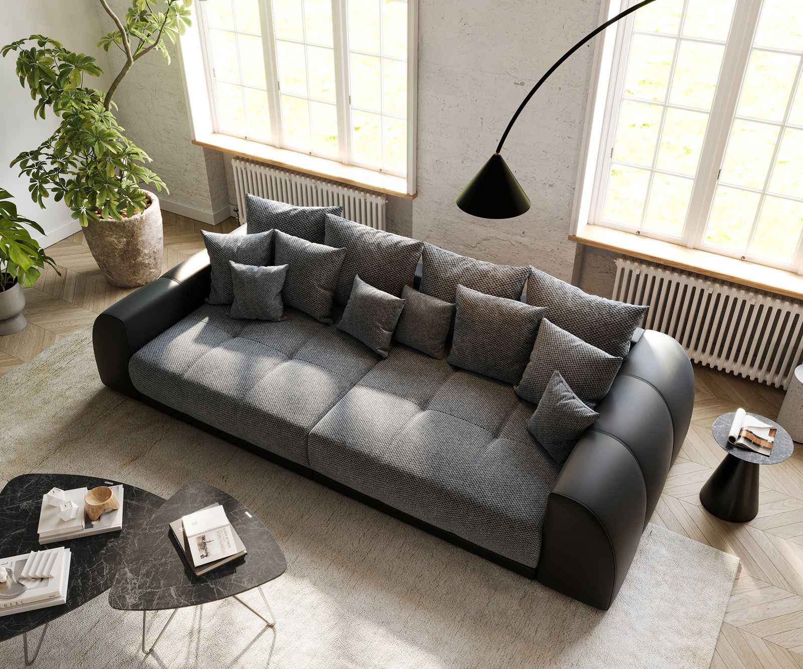 Nagy kanapé Violetta 310x135 cm fekete párnákkal együtt - Image 4