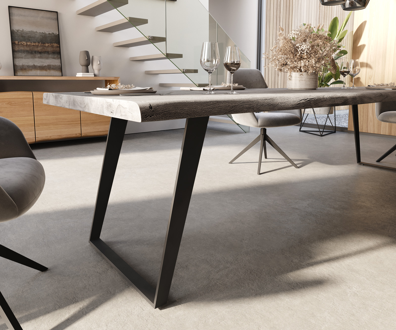 Étkezőasztal Edge 300x100 XL akác platina fém ferde Live-Edge - Image 6