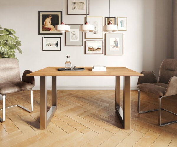 Étkezőasztal Edge 140x90 akác természetes rozsdamentes acél széles svájci él - Image 2