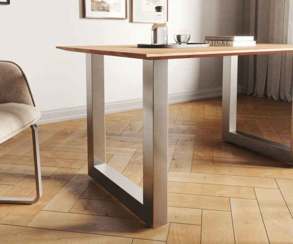 Étkezőasztal Edge 140x90 akác természetes rozsdamentes acél széles svájci él - Image 5