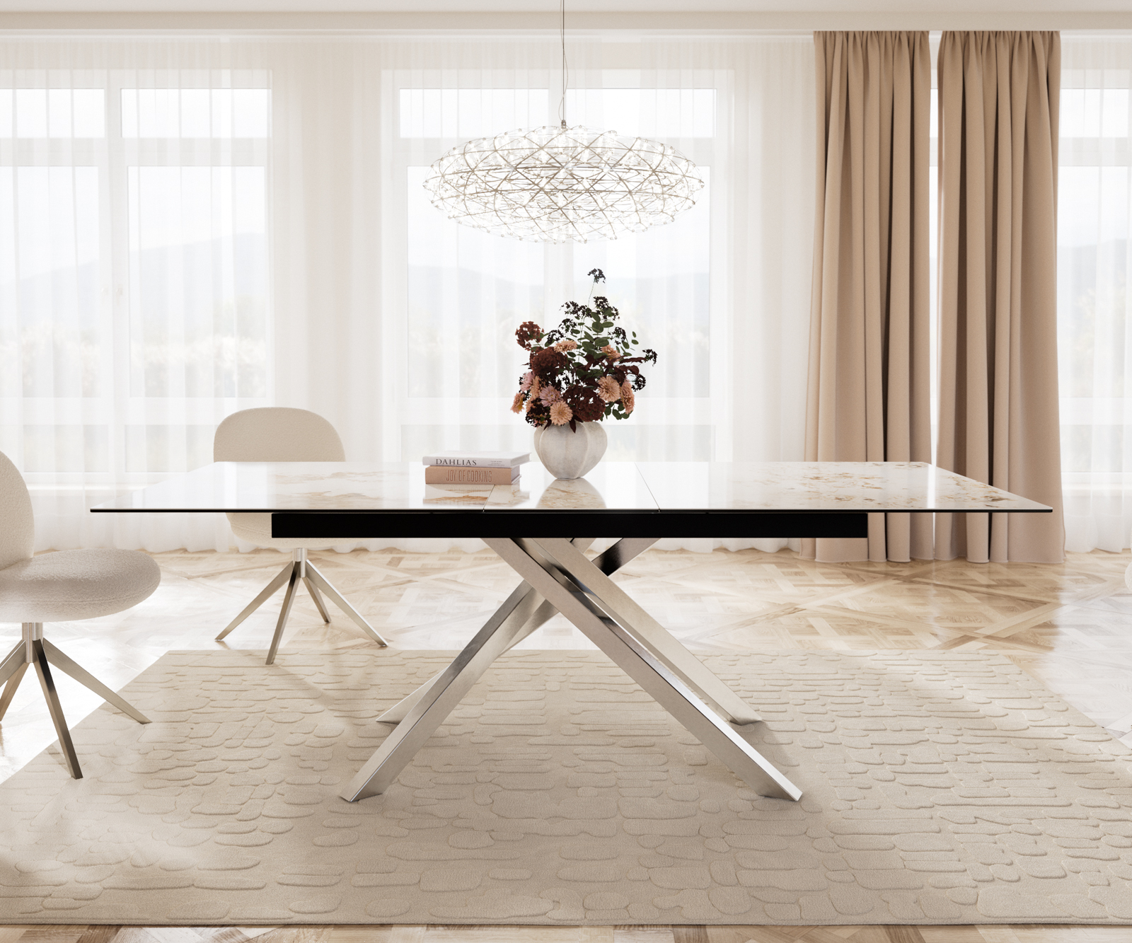 Kereszt láb téglalap alakú rozsdamentes acél ezüst bővíthető étkezőasztalokhoz 180-300 cm - Image 2