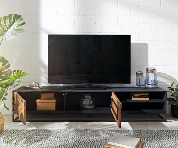 TV szekrény Famke 200 cm mango teak 2 ajtós 2 rekeszes - Image 4