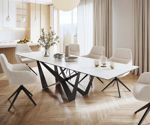 Étkezőasztal Edge 300x100 cm kerámia Laminam® Statuarietto fehér középső láb laposacél fekete - Image 2