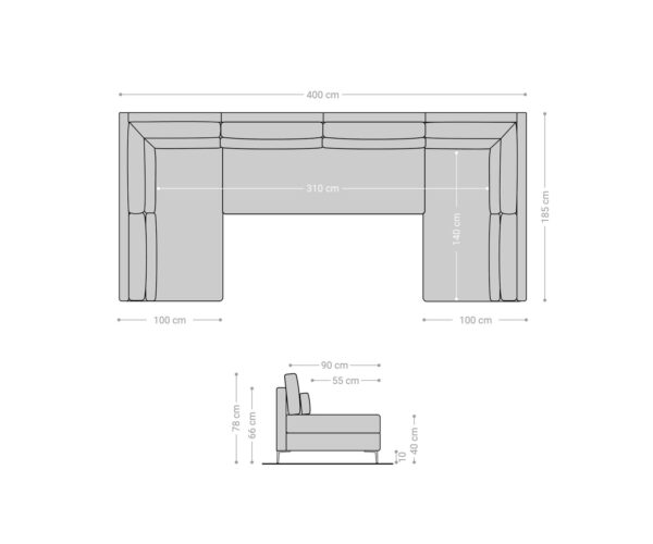 "U alakú kanapé Elio XL 400x185 cm bőr imitáció vintage antracit" - Image 5