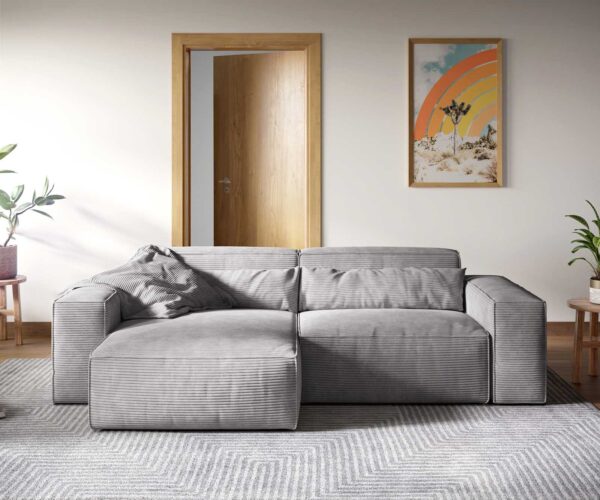 Sarokkanapé Sirpio XL 270x170 cm kordbársony ezüstszürke rekamié változtatható - Image 2