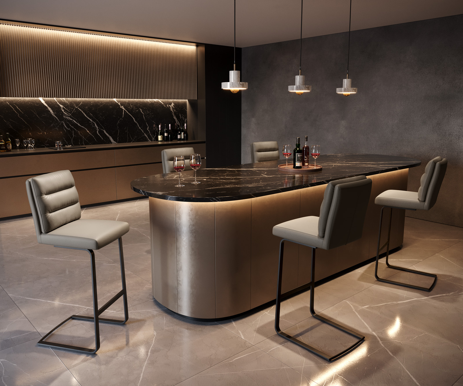 Bárszék Pela-Flex valódi bőr sötét bézs étkezőszék lapos fém fekete zsákrugós - Image 4