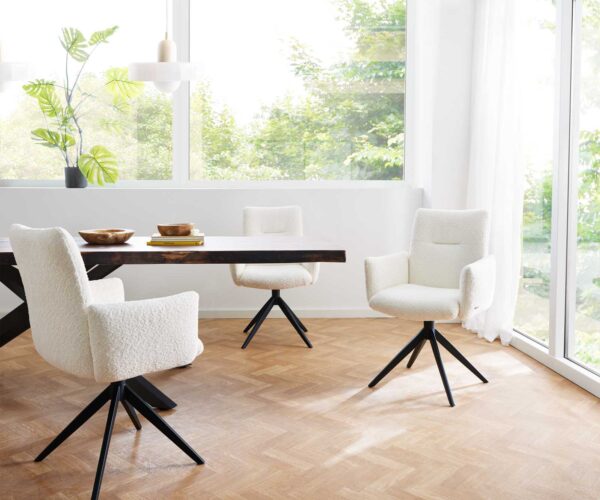 Étkezőszék Jova-Flex karfás bouclé fehér kereszt láb széles fekete 360° forgatható zsákrugós - Image 6