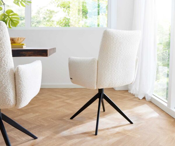 Étkezőszék Jova-Flex karfás bouclé fehér kereszt láb széles fekete 360° forgatható zsákrugós - Image 3