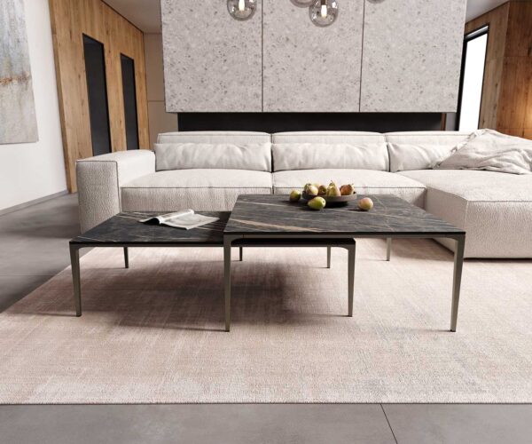 Dohányzóasztal Levente 110x60 cm kerámia Laminam®Noir Desir barna fém láb titán effekt felület - Image 7