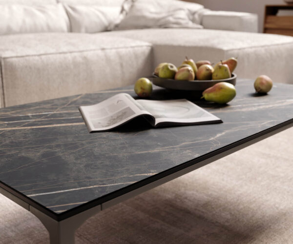 Dohányzóasztal Levente 110x60 cm kerámia Laminam®Noir Desir barna fém láb titán effekt felület - Image 6