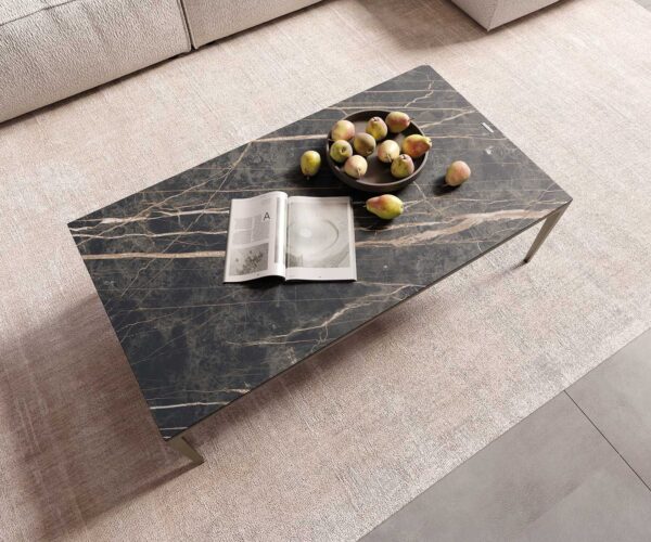 Dohányzóasztal Levente 110x60 cm kerámia Laminam®Noir Desir barna fém láb titán effekt felület - Image 5