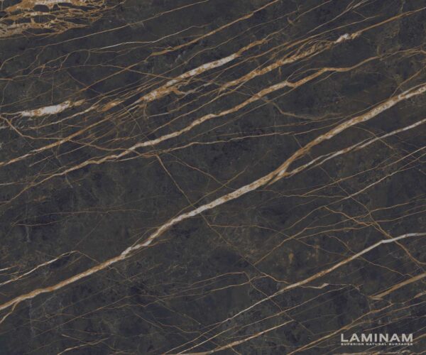 Dohányzóasztal Levente 85x85 cm kerámia Laminam®Noir Desir barna fém láb titán effekt felület - Image 3