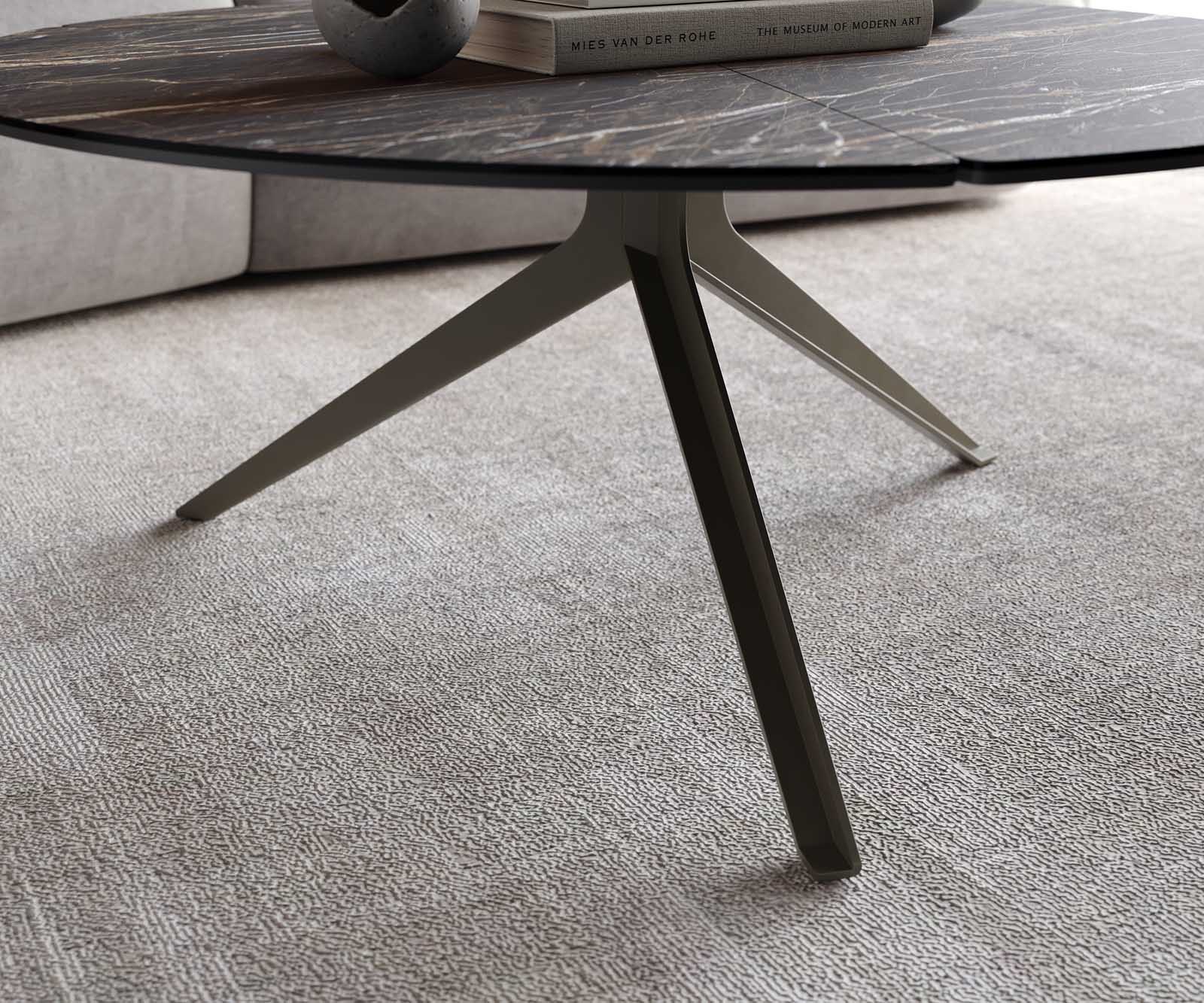 Dohányzóasztal Delron 90x90 cm kerámia Laminam®Noir Desir barna kereszt láb lapos fém titán effekt felület - Image 6