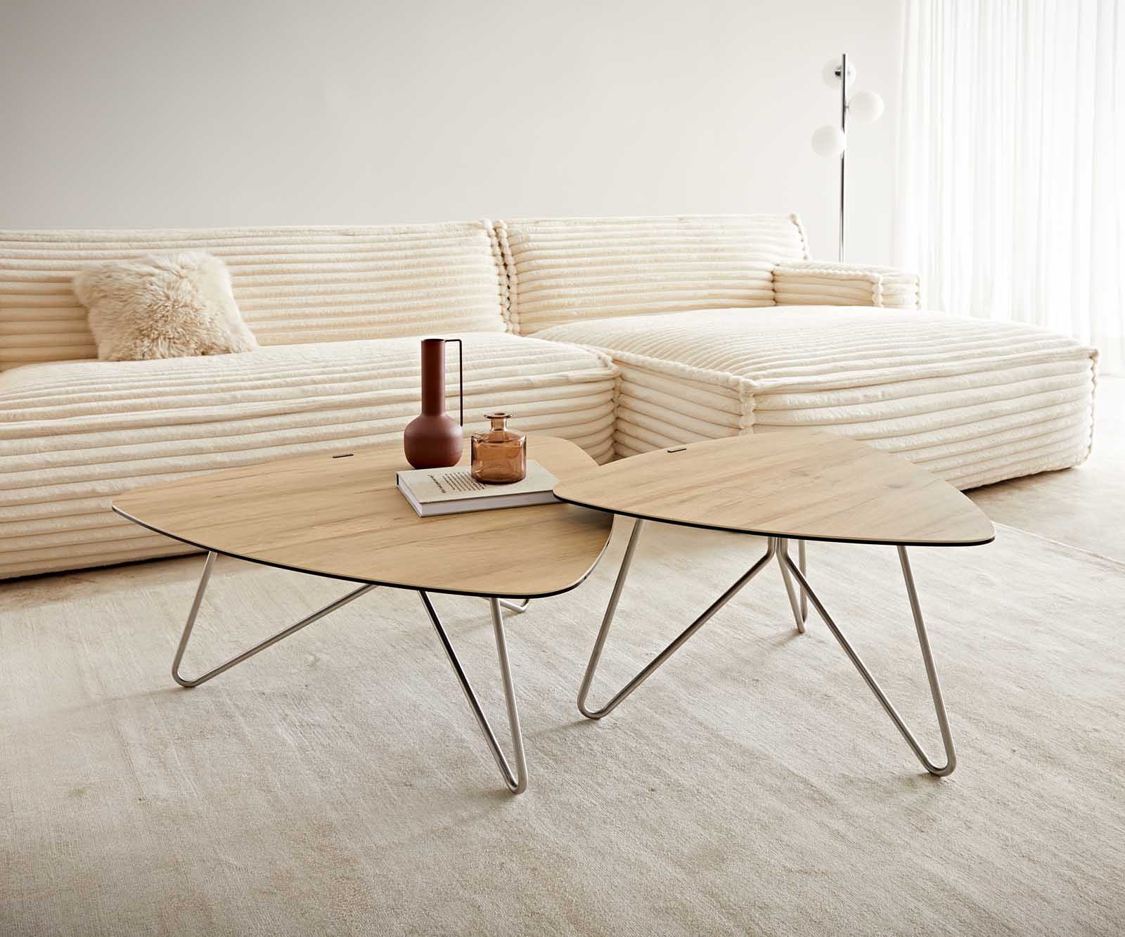 Dohányzóasztal Ekrem 88x85 cm Laminam® Sabbia kerámia tölgyszínű hajócsavar láb kerek rozsdamentes acél - Image 8