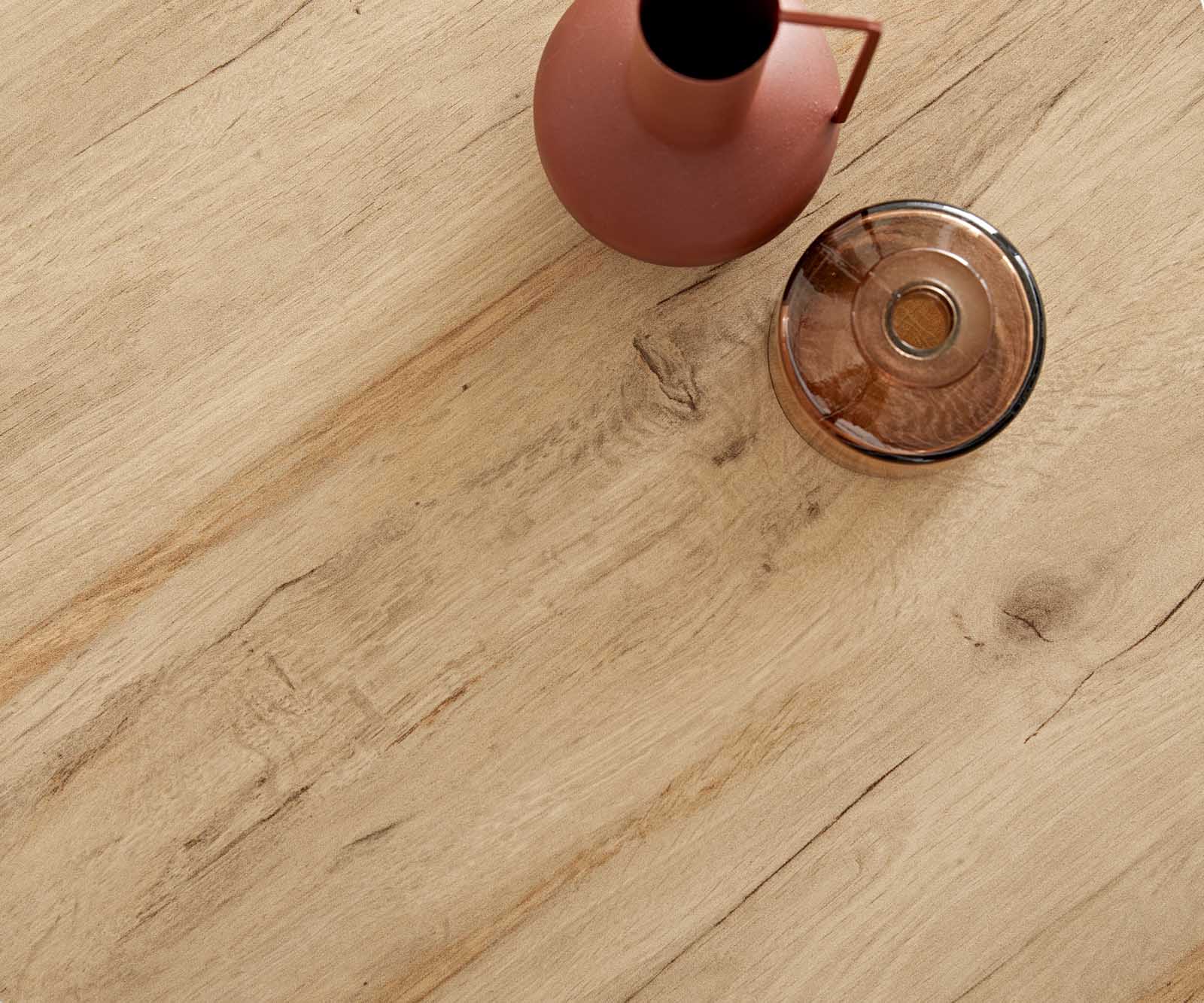 Dohányzóasztal Ekrem 88x85 cm Laminam® Sabbia kerámia tölgyszínű hajócsavar láb kerek rozsdamentes acél - Image 7