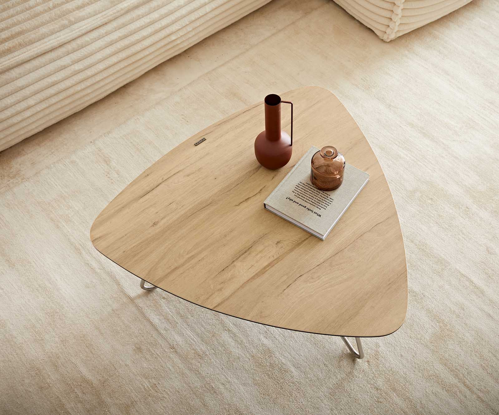 Dohányzóasztal Ekrem 88x85 cm Laminam® Sabbia kerámia tölgyszínű hajócsavar láb kerek rozsdamentes acél - Image 5