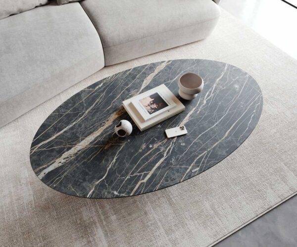 Dohányzóasztal Casilda 150x90 cm kerámia Laminam®Noir Desir barna középső láb titán effekt felület - Image 6
