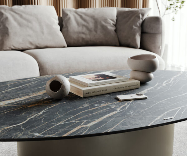 Dohányzóasztal Casilda 150x90 cm kerámia Laminam®Noir Desir barna középső láb titán effekt felület - Image 7