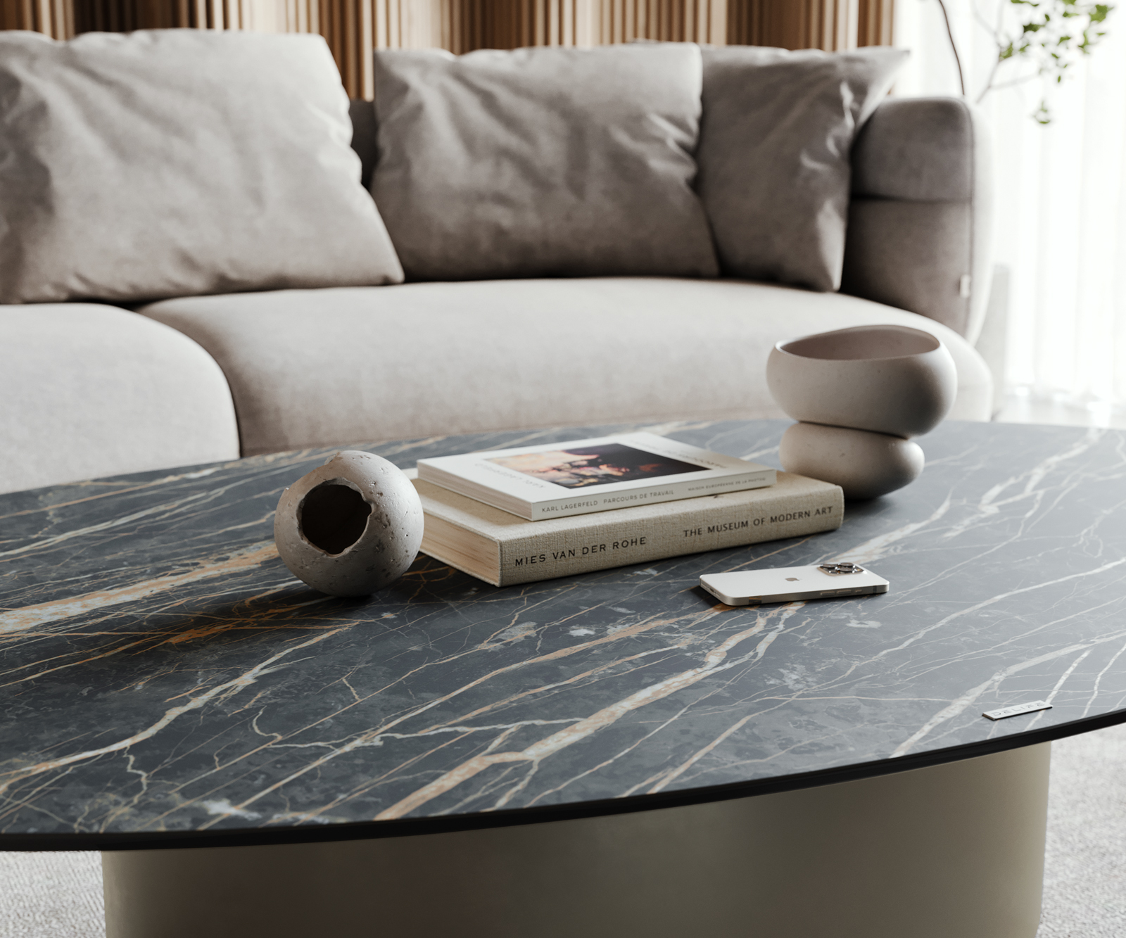 Dohányzóasztal Casilda 150x90 cm kerámia Laminam®Noir Desir barna középső láb titán effekt felület - Image 7