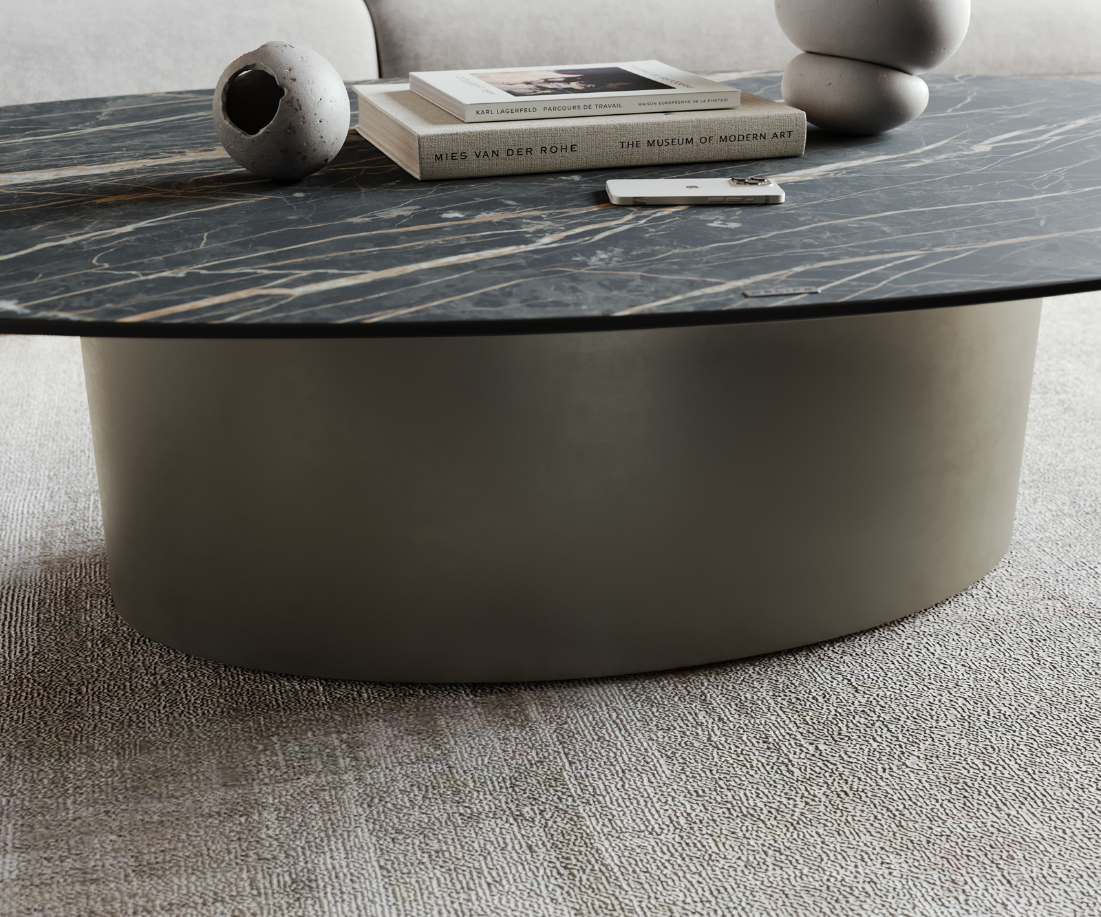 Dohányzóasztal Casilda 150x90 cm kerámia Laminam®Noir Desir barna középső láb titán effekt felület - Image 5