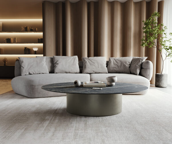 Dohányzóasztal Casilda 150x90 cm kerámia Laminam®Noir Desir barna középső láb titán effekt felület - Image 2