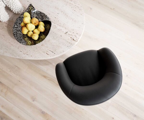 Étkezőszék Vinka-Flex kényelmes karfás valódi bőr fekete fa lábas szögletes természetes 180° forgatható zsákrugós - Image 4