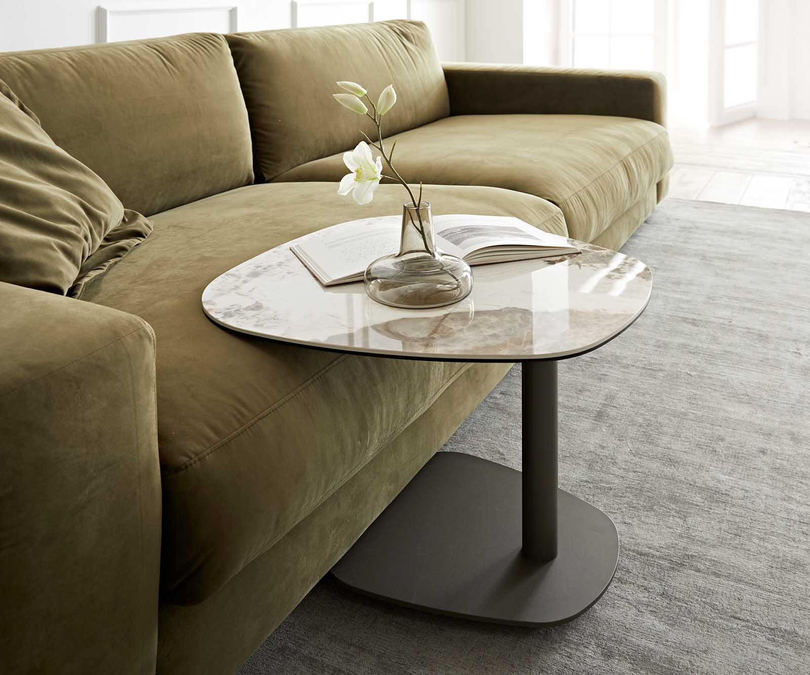 Dohányzóasztal Elenya 60x60 cm kerámia Minas melange fehér-bézs láb effekt felület titán