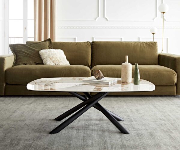 Dohányzóasztal Sarita 120x70 cm kerámia Minas melange fehér-bézs fém láb fekete - Image 2