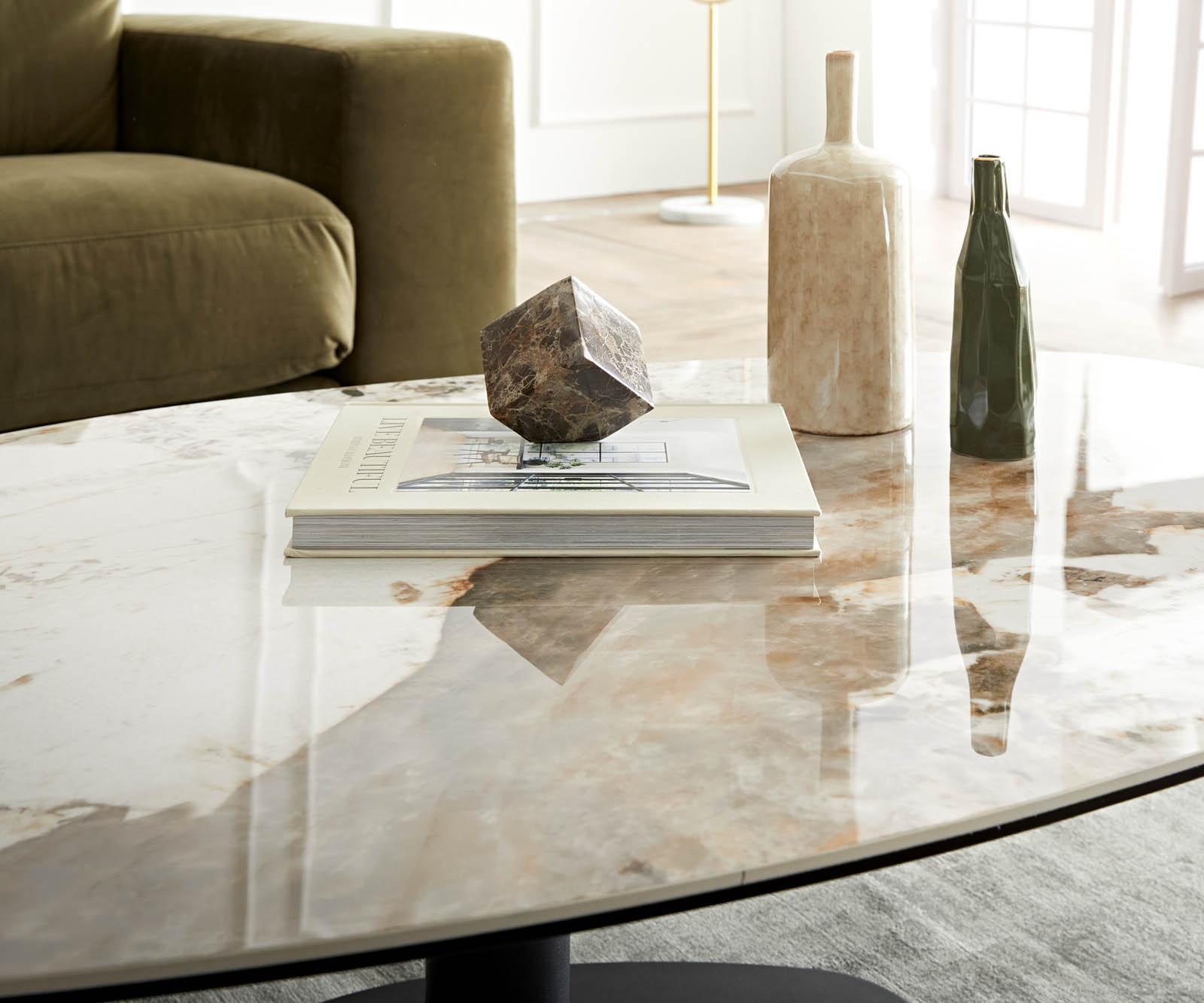 Dohányzóasztal Vibana 140x80 cm kerámia Minas melange fehér-bézs fém láb fekete - Image 5