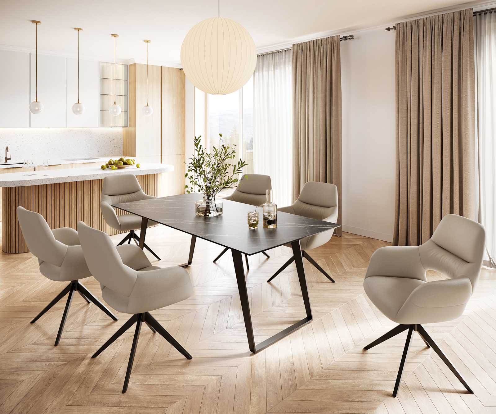 Étkezőasztal Edge 200x100 kerámia Laminam® Noir Desir barna fém ferde fekete - Image 6