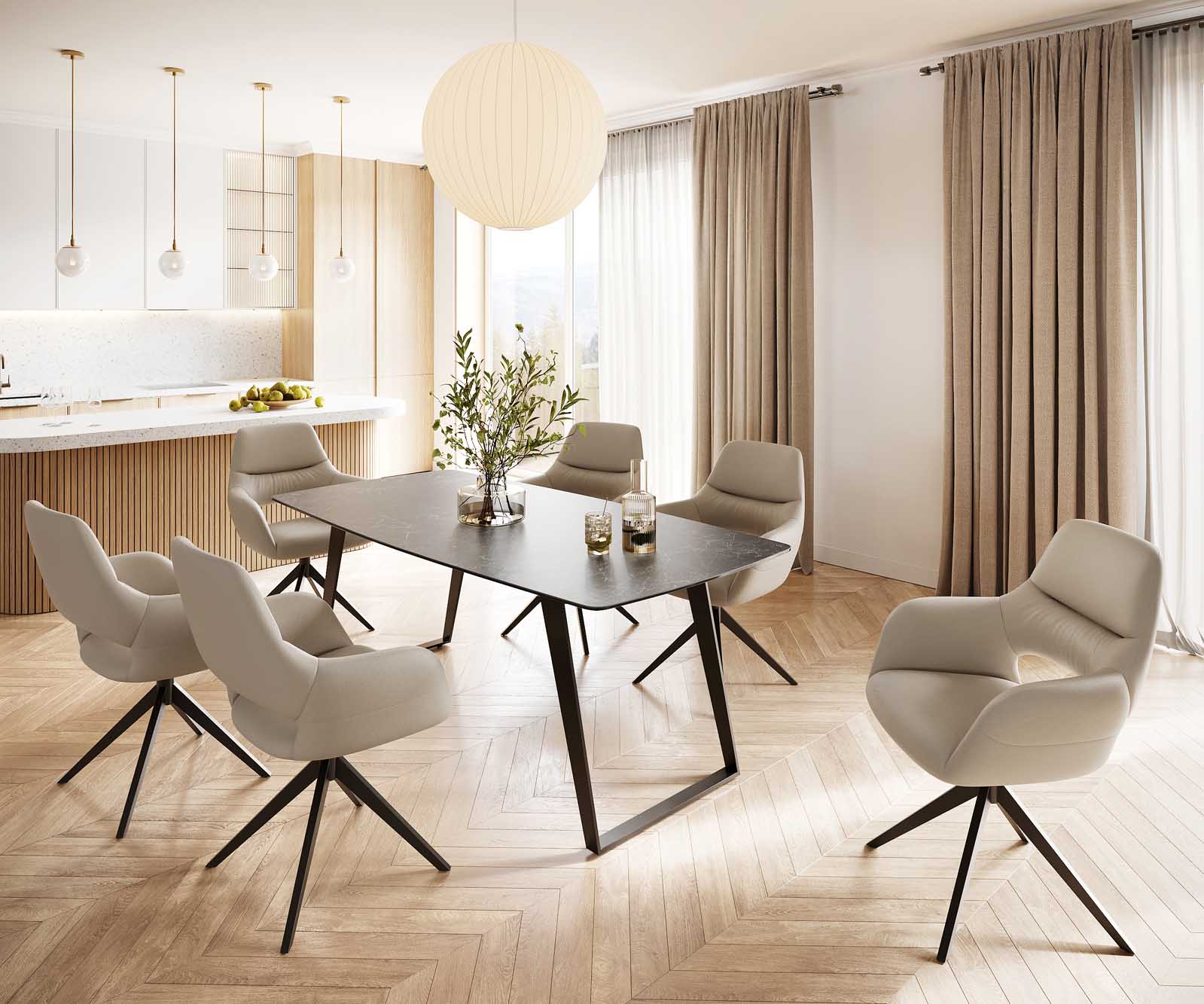 Étkezőasztal Edge hajóformájú 200x100 cm Laminam® Nero Greco kerámia antracit fém ferde fekete - Image 6