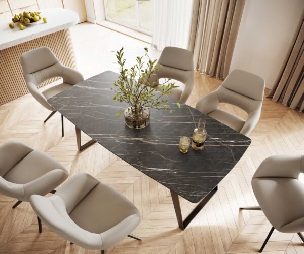 Étkezőasztal Edge hajóformájú 200x100 cm Laminam® kerámia Noir Desir barna fém ferde fekete - Image 4