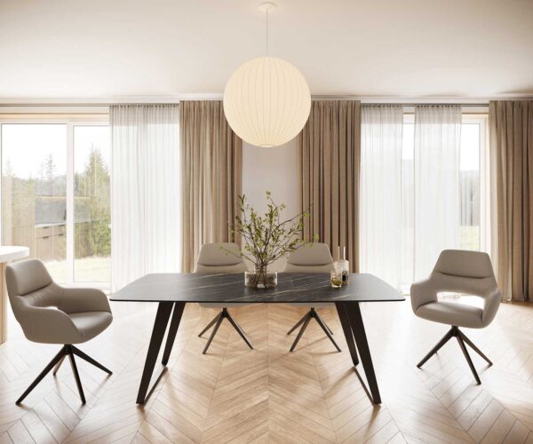 Étkezőasztal Edge hajóformájú 200x100 cm Laminam® kerámia Noir Desir barna fém ferde fekete - Image 2