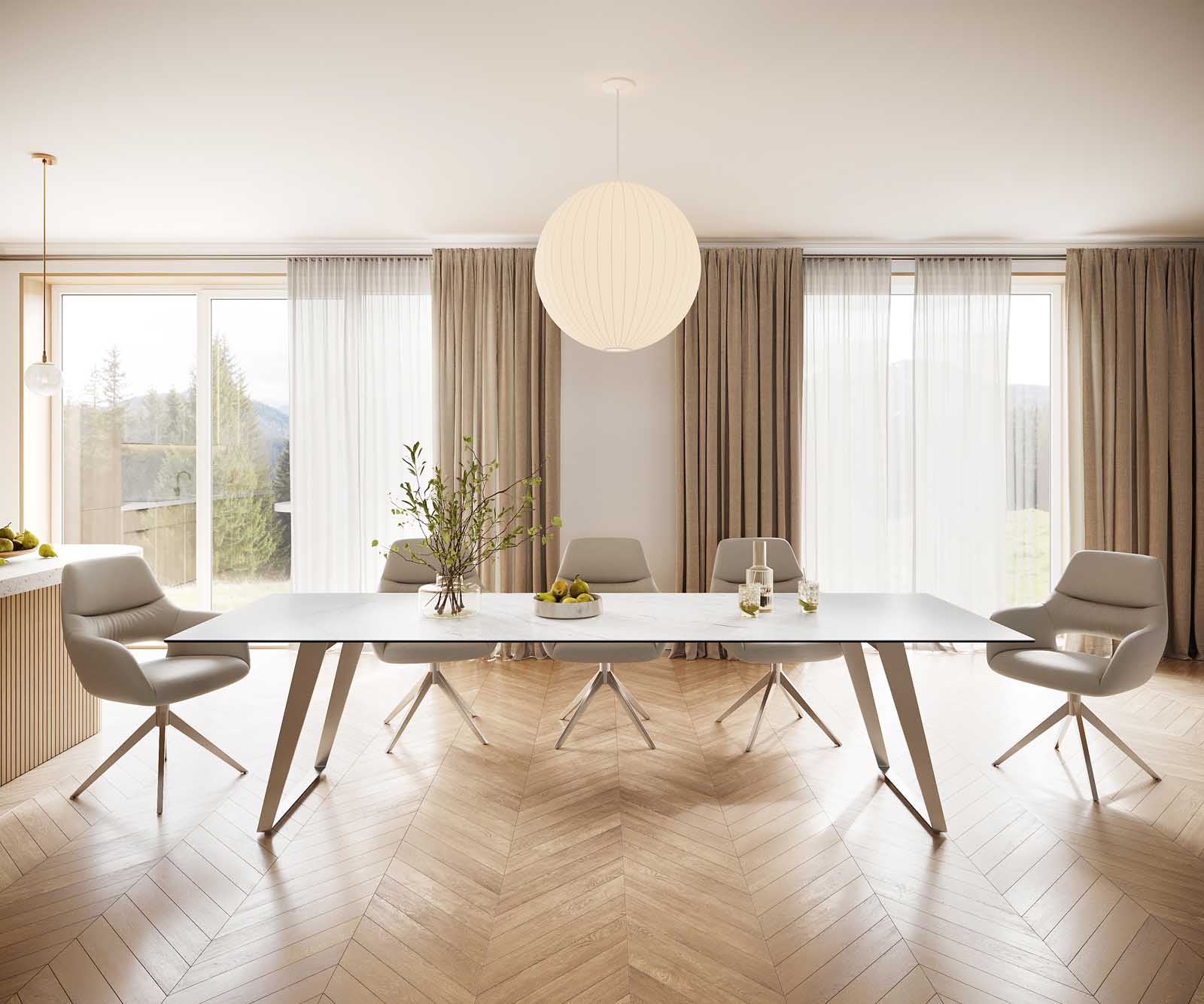 Étkezőasztal Edge 300x100 kerámia Laminam® Statuarietto fehér rozsdamentes acél ferde - Image 4