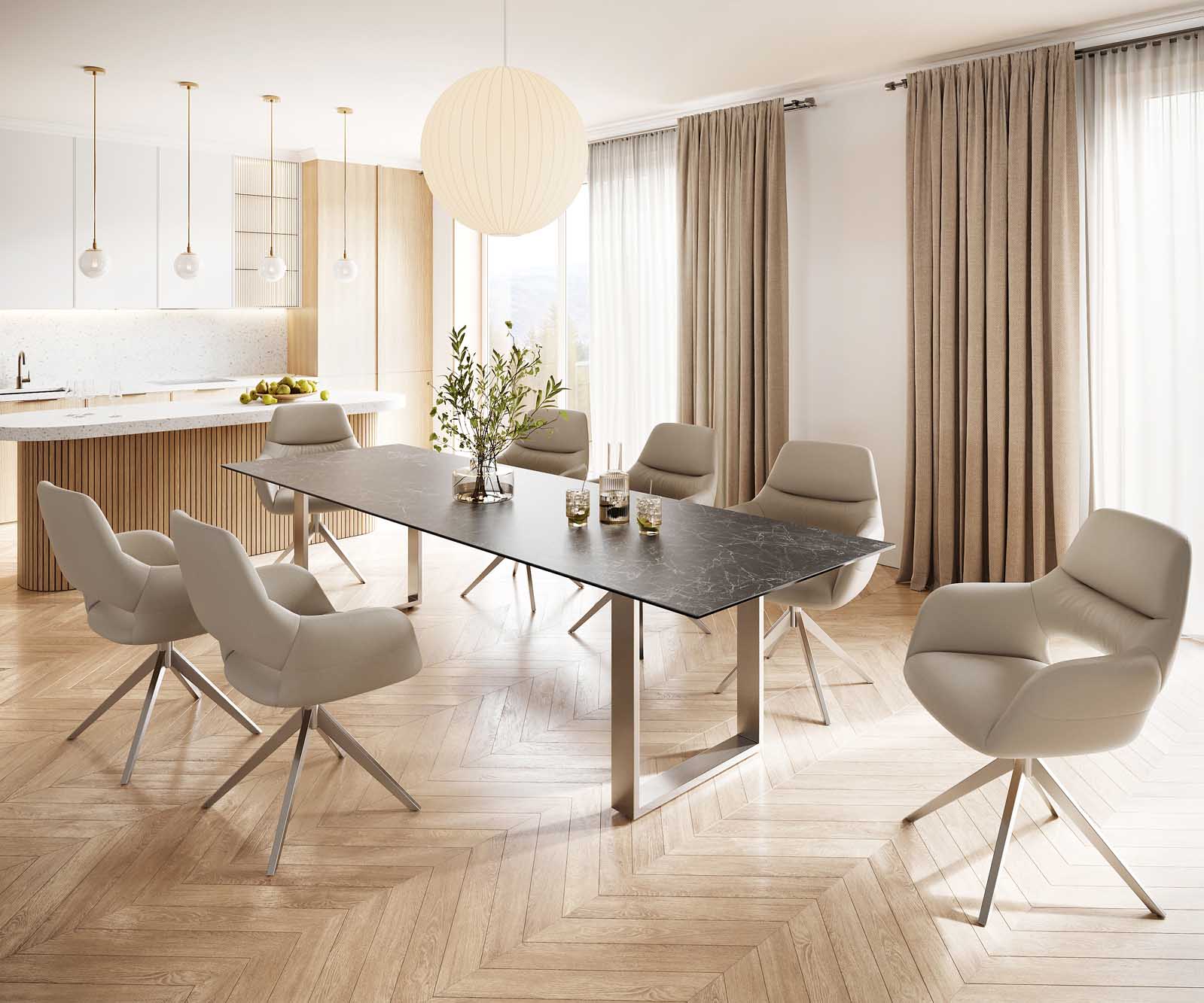 Étkezőasztal Edge 300x100 kerámia Laminam® Nero Greco antracit rozsdamentes acél keskeny - Image 6