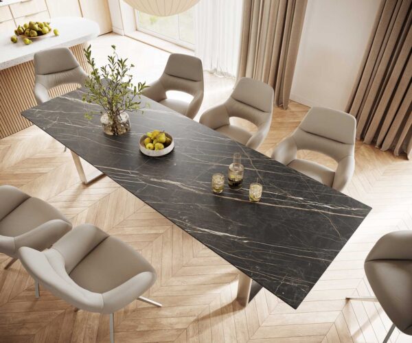 Étkezőasztal Edge 300x100 kerámia Laminam® Noir Desir barna rozsdamentes acél keskeny - Image 4