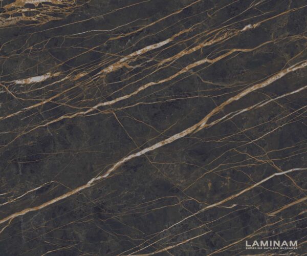 Étkezőasztal Edge 300x100 kerámia Laminam® Noir Desir barna rozsdamentes acél keskeny - Image 3