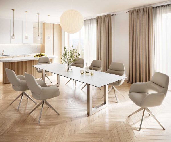 Étkezőasztal Edge 300x100 kerámia Laminam® Statuarietto fehér rozsdamentes acél széles - Image 6