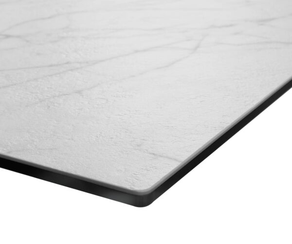 Étkezőasztal Edge 300x100 kerámia Laminam® Statuarietto fehér rozsdamentes acél széles - Image 5