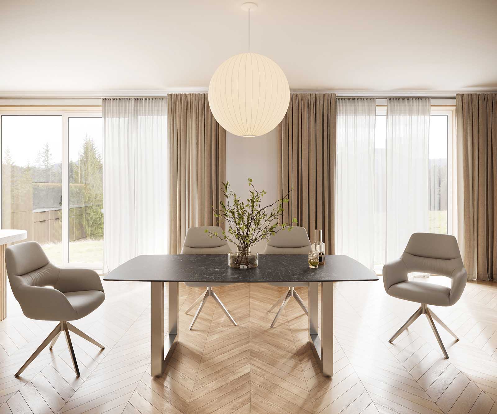 Étkezőasztal Edge hajóformájú 200x100 cm Laminam® Nero Greco antracit kerámia rozsdamentes acél széles - Image 2