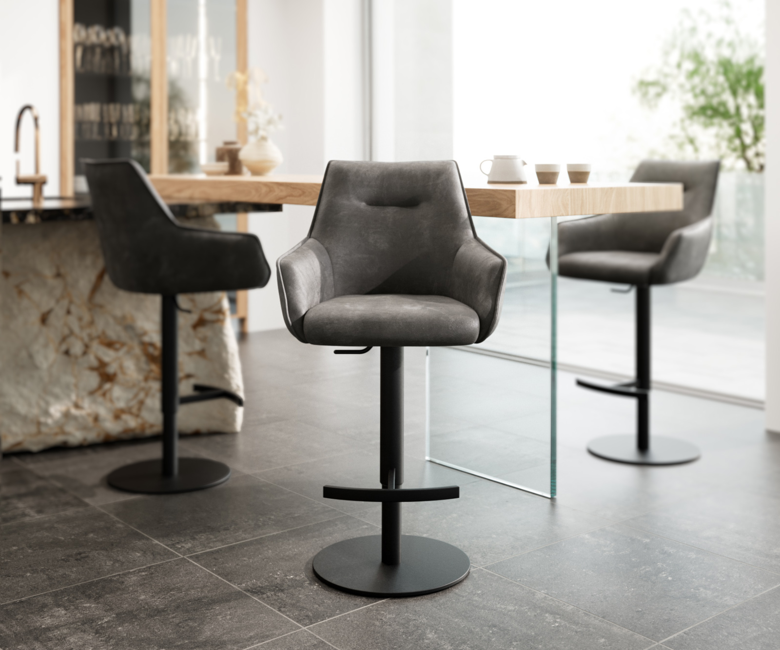 Bárszék Alja-Flex mikroszálas antracit vintage forgó láb magasságban állítható fém fekete forgatható zsákrugós - Image 2