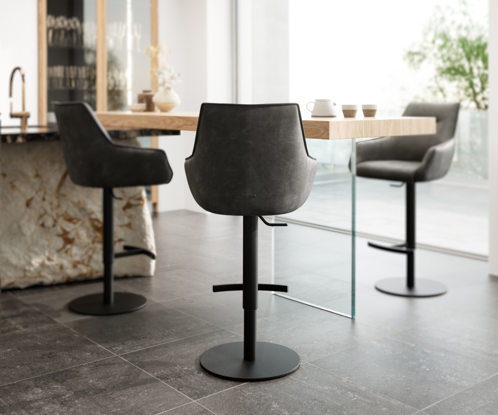 Bárszék Alja-Flex mikroszálas antracit vintage forgó láb magasságban állítható fém fekete forgatható zsákrugós - Image 3