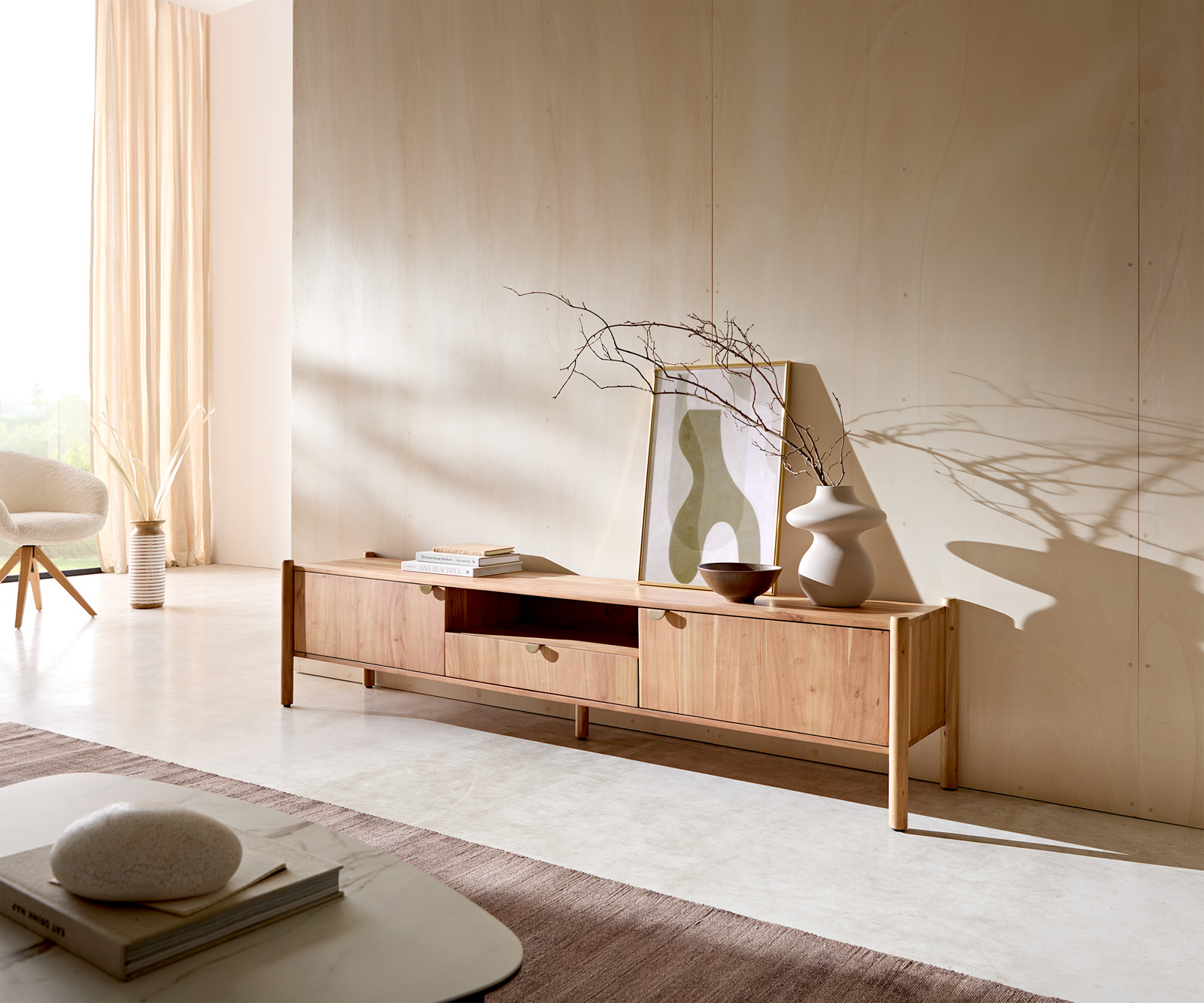 TV szekrény Caius 200 cm akác aura 2 ajtós 1 fiókos 1 rekeszes